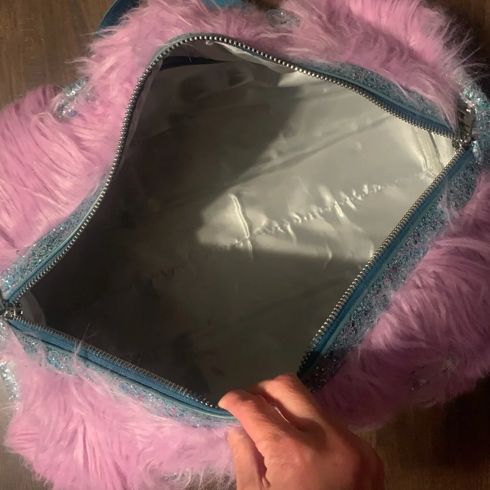 Dolls Kill Pink and Blue Furry Travel Bag - Picture 3 of 6